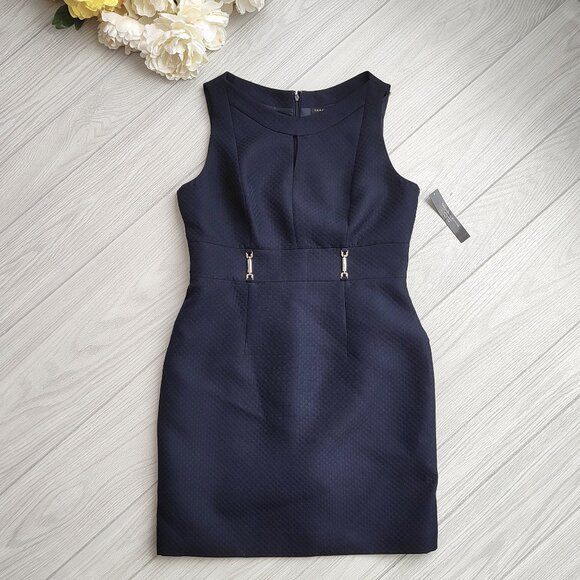 New Blue Sheath Dress Navy Blue Checker Workwear 10P Tahari Levine Studio - Picture 8 of 11
